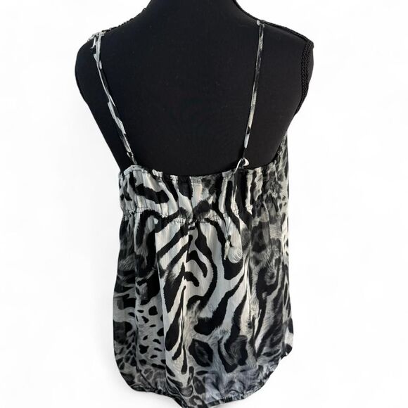 Vigoss Collection Y2K Animal Print Cami Top L Black White Zebra Leopard Ruffle - Picture 4 of 8